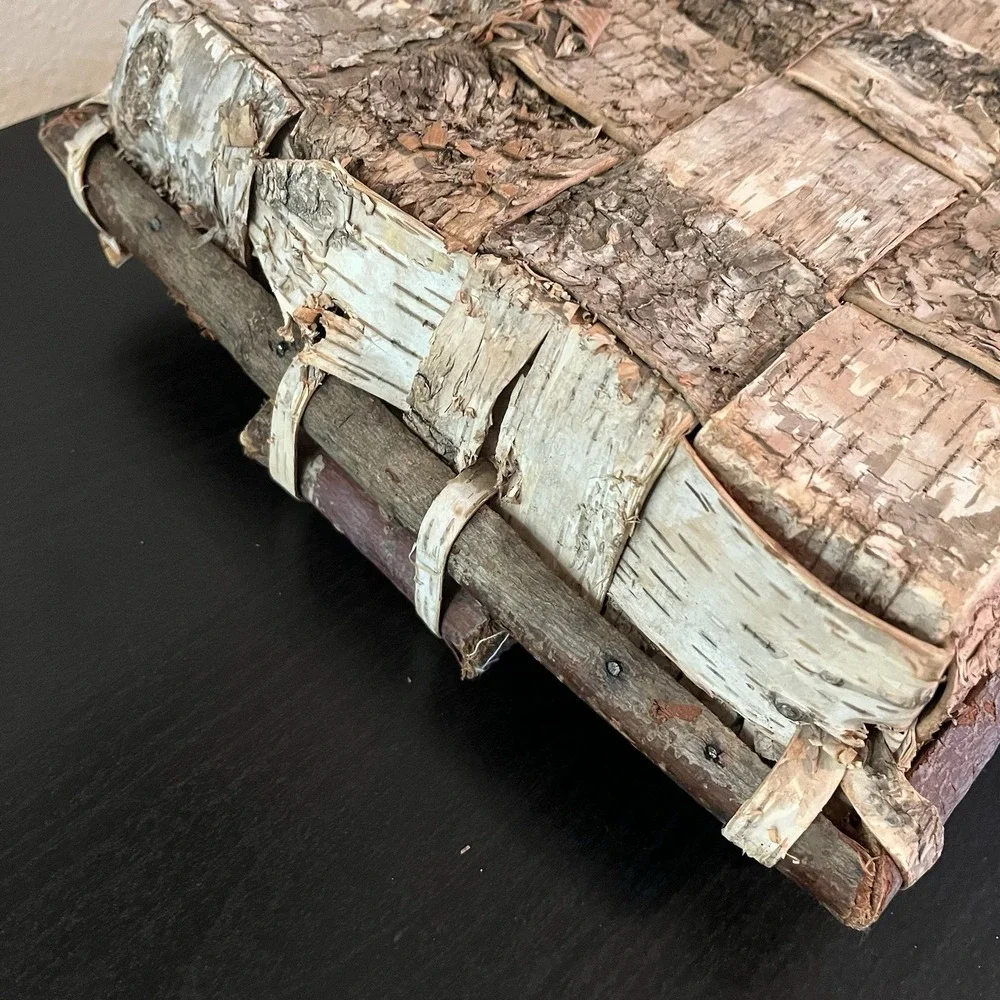 Native American Handmade Birch Bark Basket Square Primitive‎ Rustic Cabincore